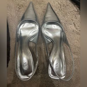 Zara Slingback Metallic Kitten Heels